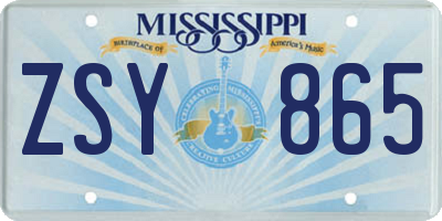 MS license plate ZSY865