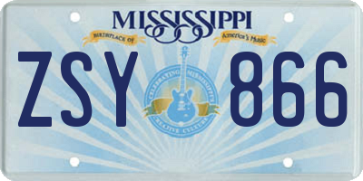 MS license plate ZSY866
