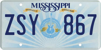 MS license plate ZSY867