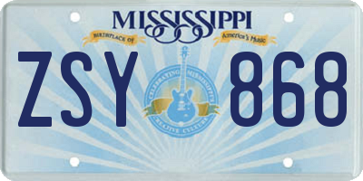 MS license plate ZSY868