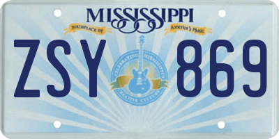 MS license plate ZSY869
