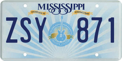 MS license plate ZSY871