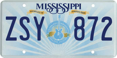 MS license plate ZSY872