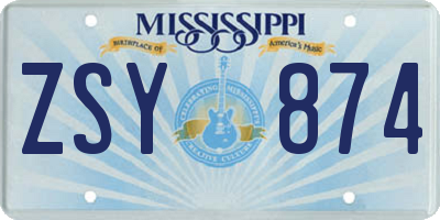 MS license plate ZSY874