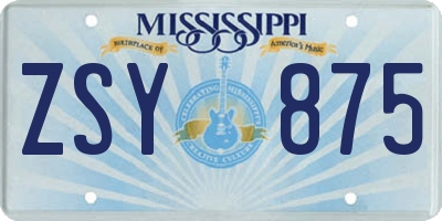 MS license plate ZSY875