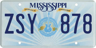 MS license plate ZSY878