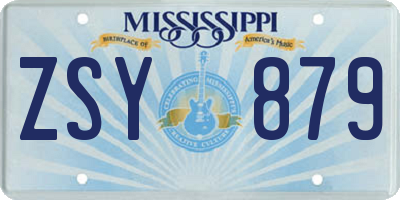 MS license plate ZSY879