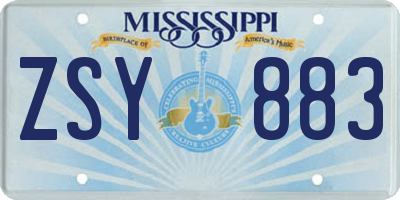 MS license plate ZSY883