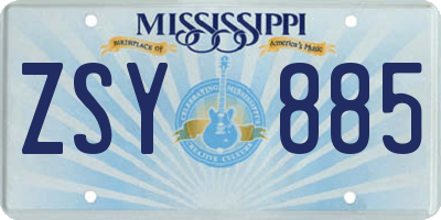 MS license plate ZSY885