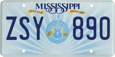 MS license plate ZSY890