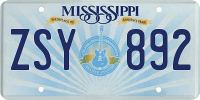 MS license plate ZSY892