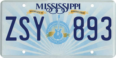 MS license plate ZSY893