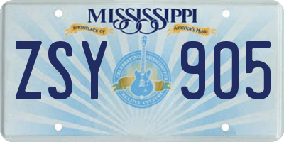 MS license plate ZSY905