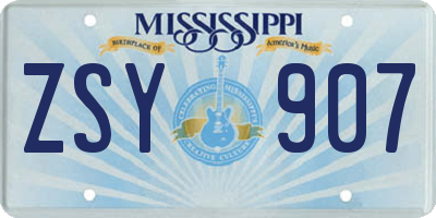 MS license plate ZSY907