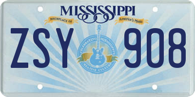 MS license plate ZSY908