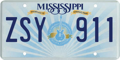 MS license plate ZSY911