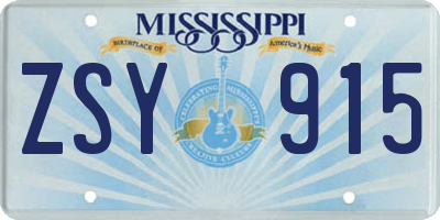 MS license plate ZSY915