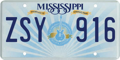 MS license plate ZSY916