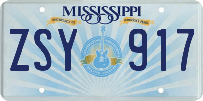 MS license plate ZSY917