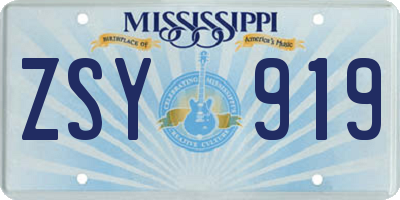 MS license plate ZSY919
