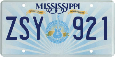 MS license plate ZSY921