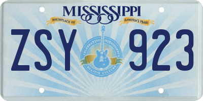 MS license plate ZSY923