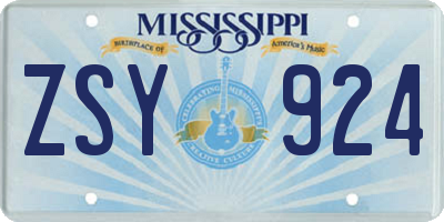 MS license plate ZSY924