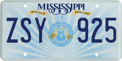 MS license plate ZSY925