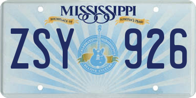MS license plate ZSY926