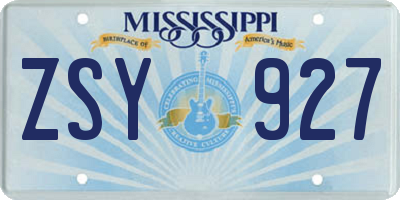 MS license plate ZSY927
