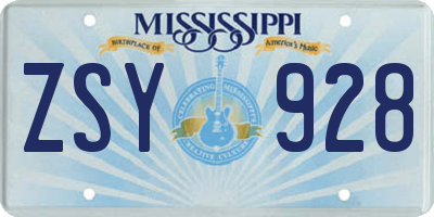 MS license plate ZSY928