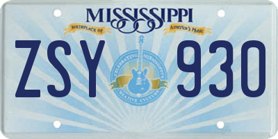MS license plate ZSY930