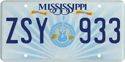 MS license plate ZSY933