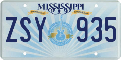 MS license plate ZSY935