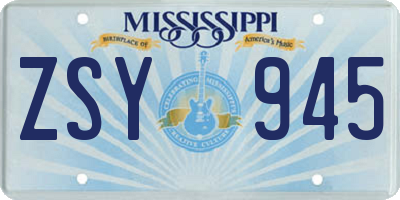 MS license plate ZSY945