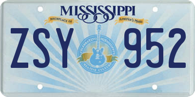MS license plate ZSY952