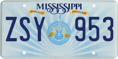 MS license plate ZSY953
