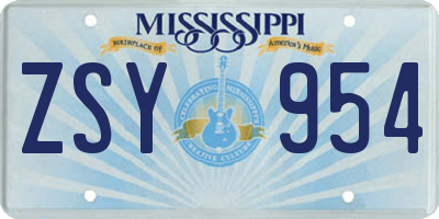 MS license plate ZSY954