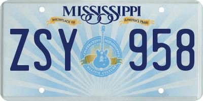 MS license plate ZSY958