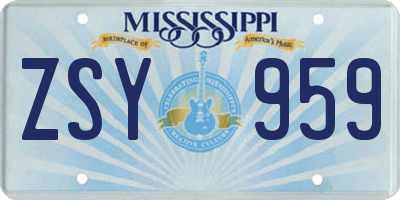 MS license plate ZSY959