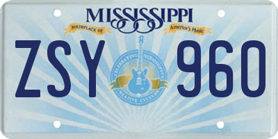 MS license plate ZSY960