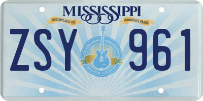 MS license plate ZSY961
