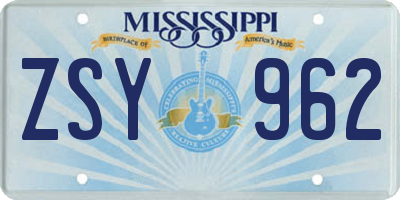 MS license plate ZSY962