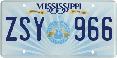 MS license plate ZSY966