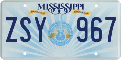 MS license plate ZSY967