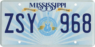 MS license plate ZSY968