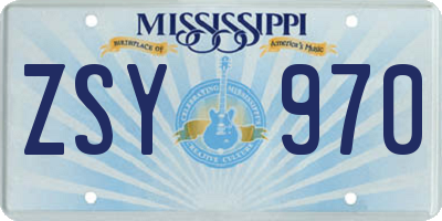 MS license plate ZSY970
