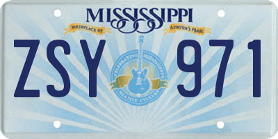 MS license plate ZSY971