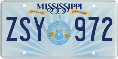 MS license plate ZSY972