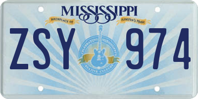 MS license plate ZSY974